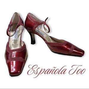 Española Too Burgundy Leather Heels Sz 9 Square Toe
